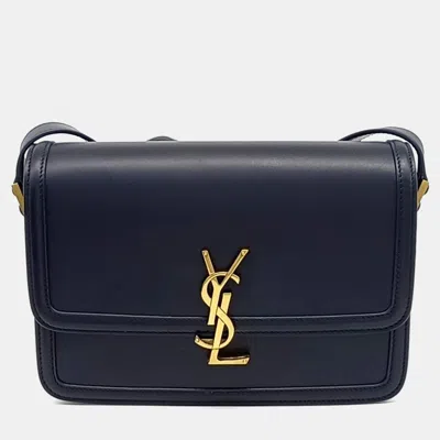 Pre-owned Saint Laurent Navy Blue Leather Solferino Satchel Medium