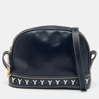 Pre-owned Saint Laurent Navy Blue Leather Vintage Dome Zip Satchel