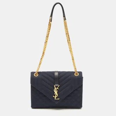 Pre-owned Saint Laurent Navy Blue Mix Matelassé Fabric Medium Envelope Shoulder Bag