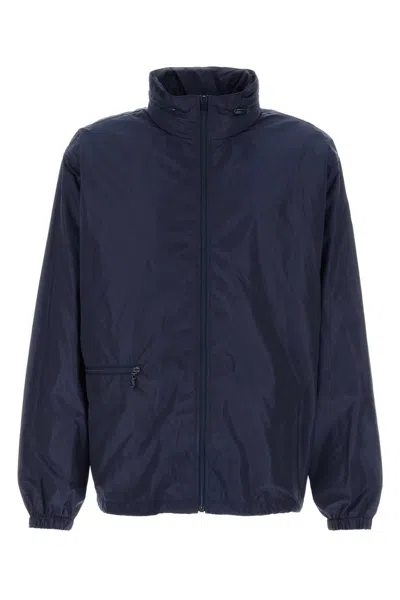 Saint Laurent Nylon Windbreaker Jacket High Collar Cuffs In Blue