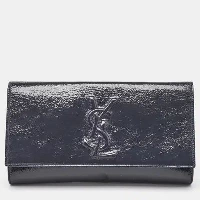 Pre-owned Saint Laurent Navy Blue Patent Leather Belle De Jour Clutch