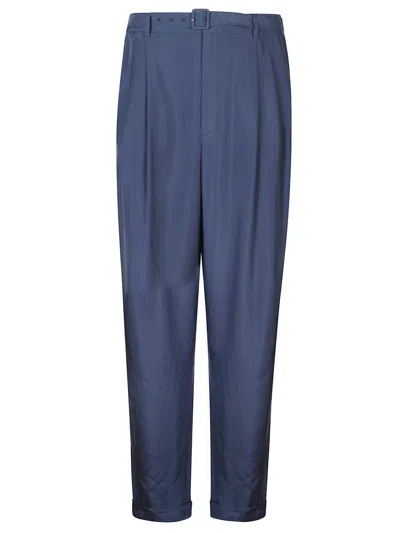 Saint Laurent Navy Blue Pleated Pants In Multi