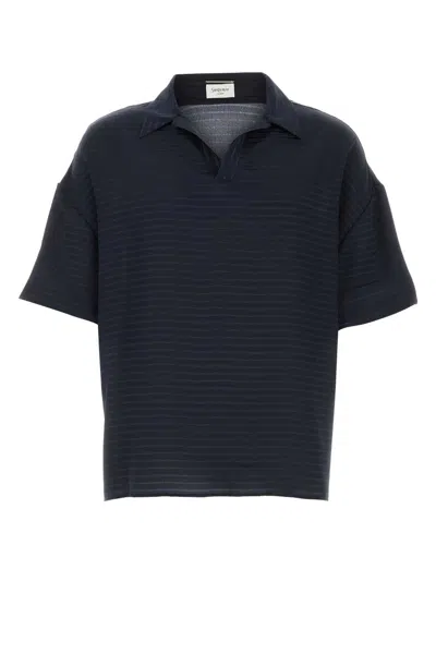 Saint Laurent Navy Blue Silk Oversize Polo Shirt