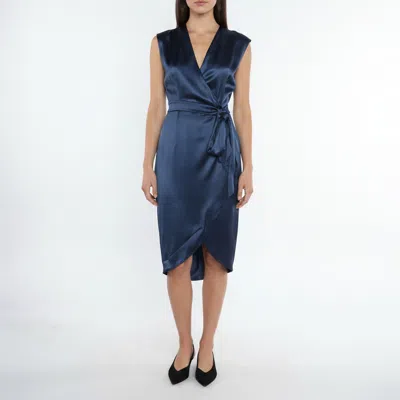 Pre-owned Saint Laurent Navy Blue Silk Satin Midi Dress S