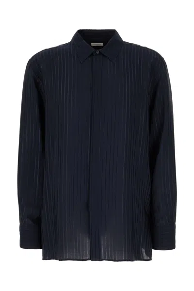 Saint Laurent Navy Blue Silk Shirt In Blu Notte