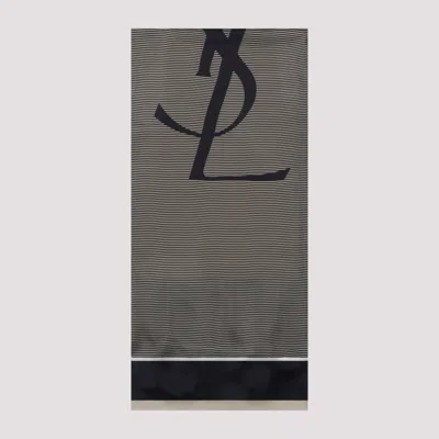 SAINT LAURENT NAVY BLUE STRIPED LOGO SCARF