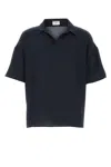 Saint Laurent Men Navy Blue Silk Oversize Polo Shirt In Blue