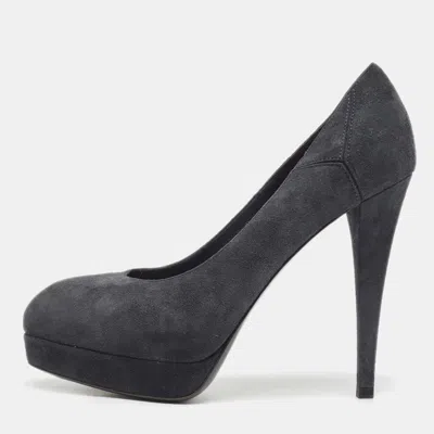 Pre-owned Saint Laurent Navy Blue Suede Tribtoo Pumps Size 36