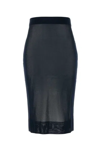 Saint Laurent Knit Pencil Skirt In Blue