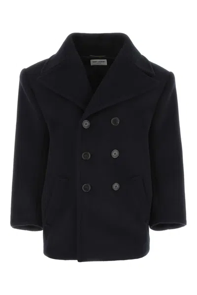 SAINT LAURENT SAINT LAURENT NAVY BLUE WOOL OVERSIZE COAT
