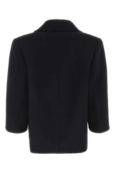 SAINT LAURENT NAVY BLUE WOOL OVERSIZE COAT