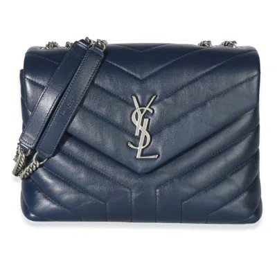 Pre-owned Saint Laurent Navy Calfskin Y Quilted Monogram Small Loulou Chain Satchel