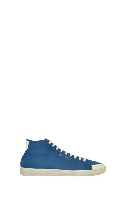 Saint Laurent Men's Court Classic Sl 39 Midtop Sneakers In Nylon And Leather In Blue