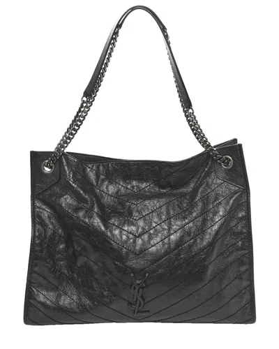 Saint Laurent Navy Cracked Calfskin Leather Monogram Niki Shoulder Bag  (authentic Pre-loved)