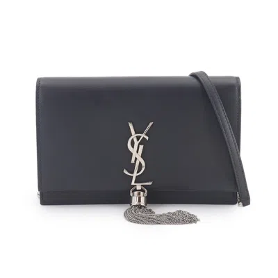 Pre-owned Saint Laurent Navy Leather Chain/shoulder Wallet ()