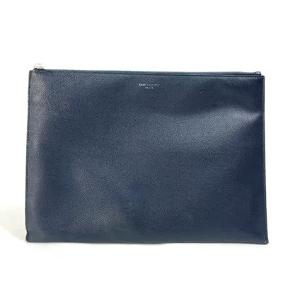 Pre-owned Saint Laurent Navy Leather Clutch Bag () In Blue