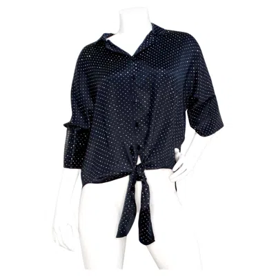 Pre-owned Saint Laurent Navy Silk Button-up Blouse With Silver Studs In Blue