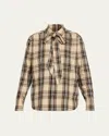 Saint Laurent Tartan Check Long-sleeved Shirt In Neutral