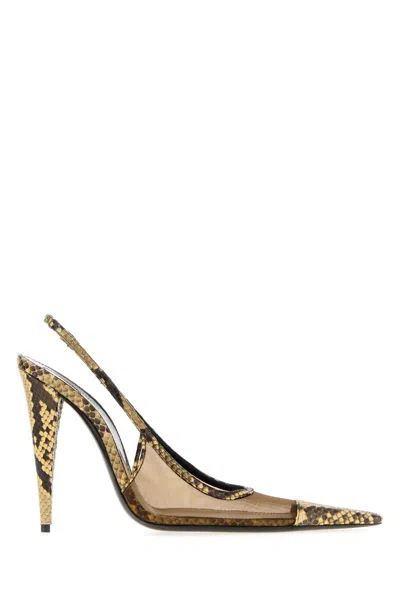 Saint Laurent Multicolor Mesh And Leather Jema Pumps In Animal Print