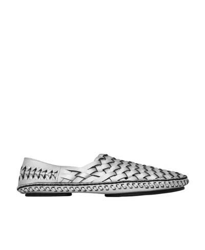 Saint Laurent Neil Woven Metallic Loafers In Gray