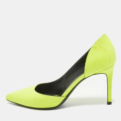 Pre-owned Saint Laurent Neon Yellow Leather D'orsay Pumps Size 36