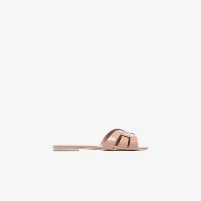 Saint Laurent Neutral Nu Pieds Patent Leather Flat Sandals In Pink
