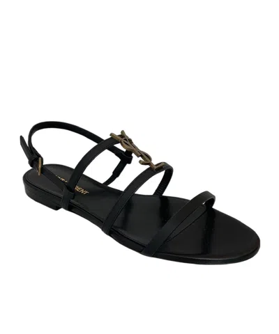 Saint Laurent New Cassandra Flat Sandals In Black