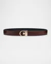 Saint Laurent New Logo Reversible Leather Belt In Black Red Tan