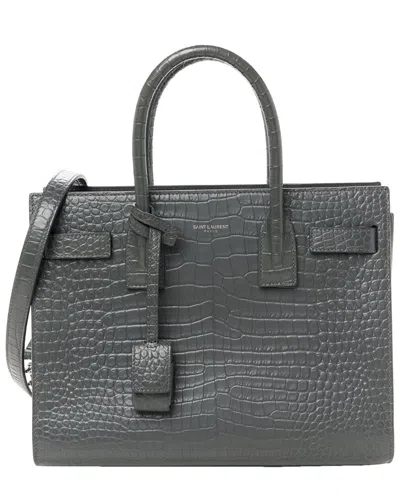 Saint Laurent New Stone Grey Croc-embossed Leather Sac De Jour (authentic Pre-  Loved)