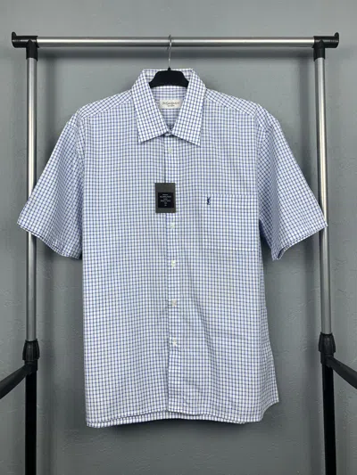 Pre-owned Saint Laurent New Yves  Ysl Mens Short Sleeve Shirt In Blue