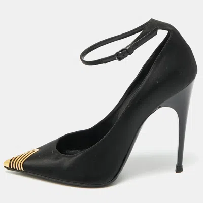 Pre-owned Saint Laurent Newton Size 39.5 Black Satin Pumps