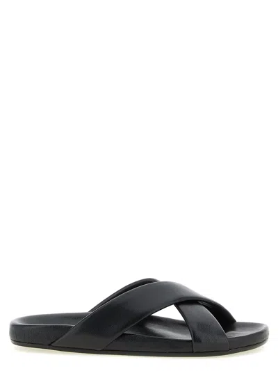 Saint Laurent Nichols Sandals Crossed Straps Flat Sole In Black