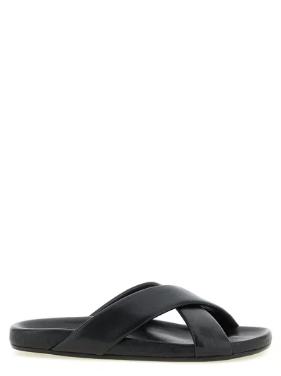 Saint Laurent Criss-cross Leather Flat Sandals In Black