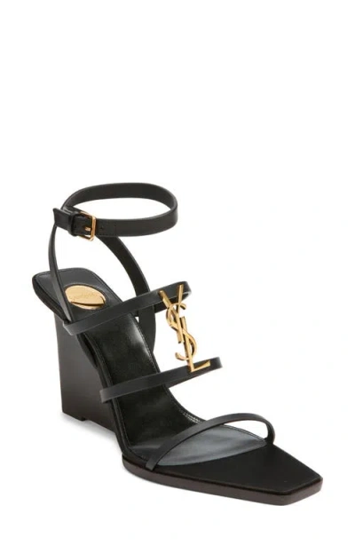 Saint Laurent Nicla Wedge Sandal In Black