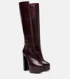 Saint Laurent Nico Leather Platform Knee-high Boots In Burgundy