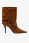 Saint Laurent Niki 90 Suede Ankle Boots In Brown