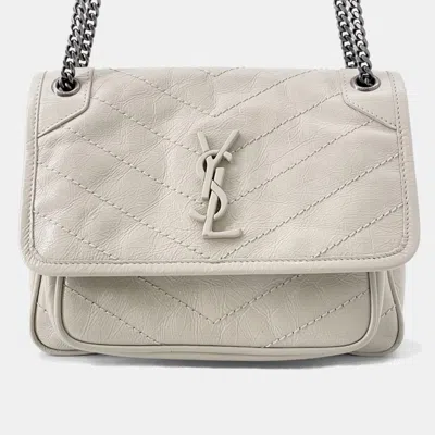 Pre-owned Saint Laurent Niki Baby Chainshoulder Bag White Vintage Leather Size Baby