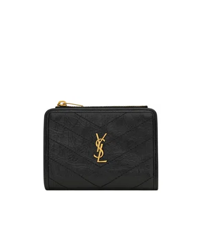 Saint Laurent Niki Bi-fold Wallet In Vintage Leather In Black
