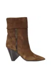 Saint Laurent Niki Logo-embellished Leather-trimmed Suede Ankle Boots In Darklandeb