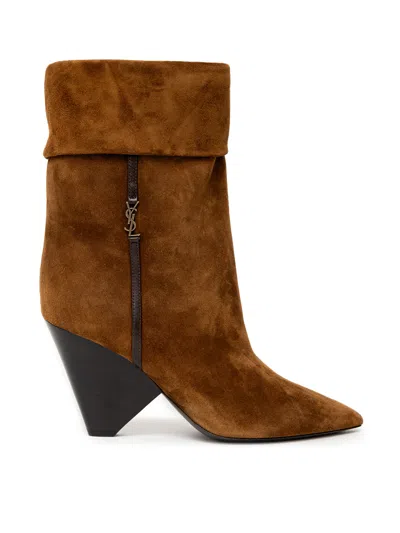 Saint Laurent Niki Boots In Suede Tabacco