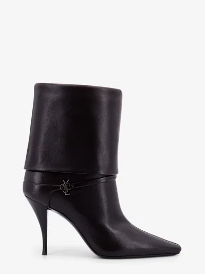 Saint Laurent Harris Eagle Brown Leather Boots In Black