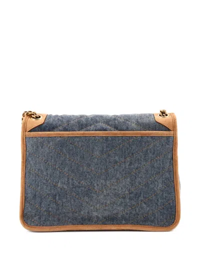 Pre-owned Saint Laurent Niki Chain Flap Bag Matelasse Chevron Denim With Suede Medium Shoulder Bag In Blue