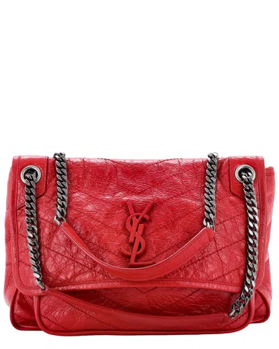 Saint Laurent Niki Chain Flap Bag Matelassé Chevron Medium (authentic Pre-  Loved) In Red