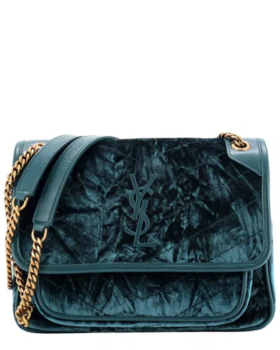 Saint Laurent Niki Chain Flap Bag Matelassé Chevron Velvet Baby (authentic  Pre-loved) In Blue