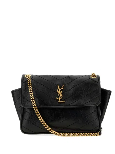Saint Laurent Niki Shoulder Bag Chain Strap Chevron In Black