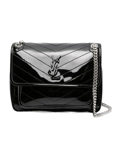 Saint Laurent Niki Foldover Top Shoulder Bag In Black