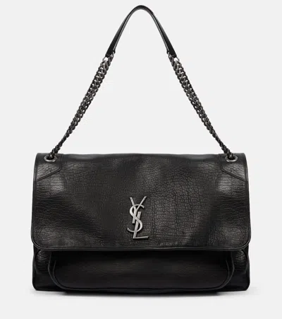 Saint Laurent Niki Jumbo Leather Shoulder Bag In Black