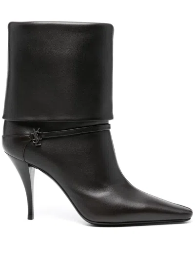 Saint Laurent Flat Ankle Boots  Woman Color Dark In Black