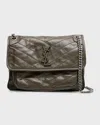 Saint Laurent Niki Medium Flap Ysl Shoulder Bag In Crinkled Leather In Light Musk