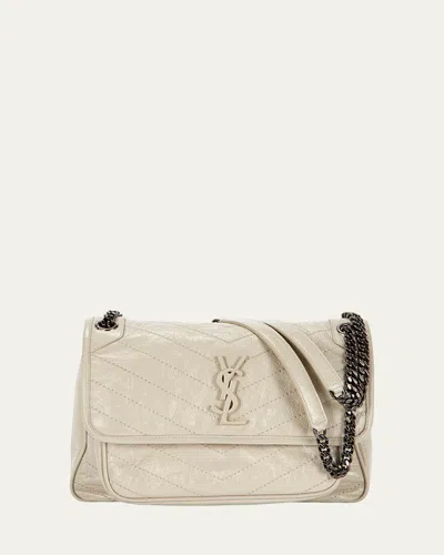 Saint Laurent Niki Medium Flap Ysl Shoulder Bag In Crinkled Leather In Neutral